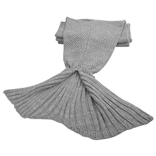 Mermaid Tail Blanket, Silverefever Handmade High Density Thick Mermaid Blanket, Soft Warm For All Seasons, Sweet Gift (Grey Fish Scale Knit) #TOP1