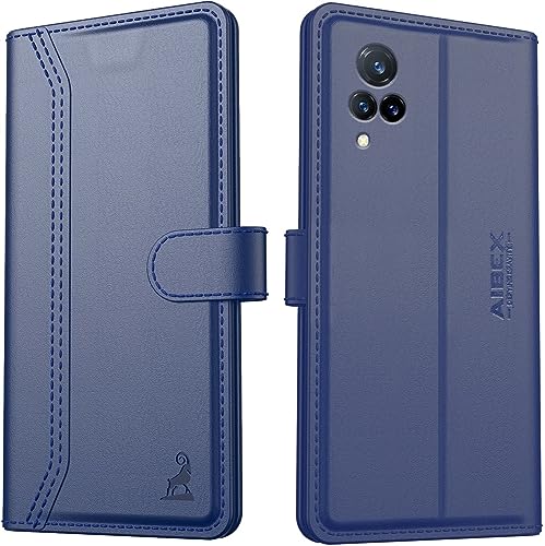 Image of AIBEX Compatible for Vivo V21 5G Flip Cover Leather Finish | Inside TPU with Card Pockets | Wallet Stand | Complete Protection Flip Case - Blue