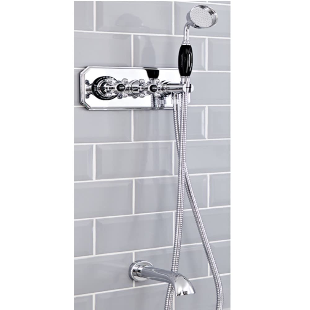Milano Chrome & Black Elizabeth Thermostatic Mixer Valve Hand Shower Bath Spout - Chrome Black