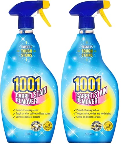 Image of 1001 Carpet Stain Remover, Tough On Stubborn Stains, Cleans deep into the carpet, Gentle On Rugs, Upholstery and Carpets, Leaves no residue, WoolSafe approved 500ml (Pack of 2)
