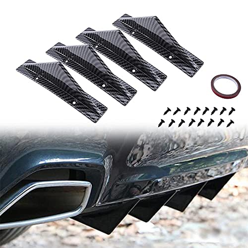 keepdsgn 4pcs Rear Bumper Lip Rear Diffuser Universal Shark Fins Curved Spoiler Lip Wing Splitter - Carbon Fiber