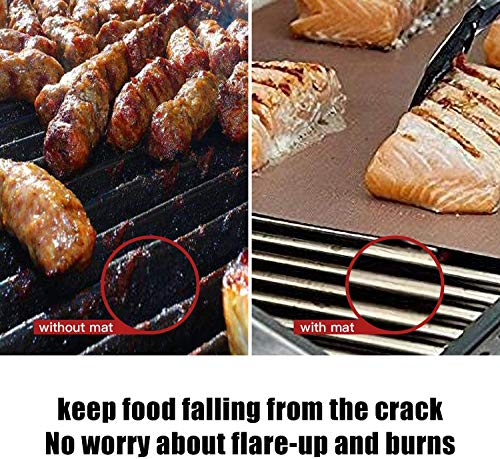 YRYM HT Copper Grill Mat Set of 5-13"x15.75"Grill Mats Non Stick-BBQ Grill &Baking Mats - Reusable and Easy to Clean - Works on Gas, Charcoal, Electric Grill