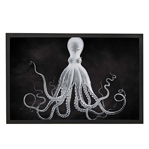 restore2a Rubber Backed Octopus Entrance Mat Rug, Indoor/Outdoor/Front Door Mats, White, Non-Slip, 24" W x 16" L