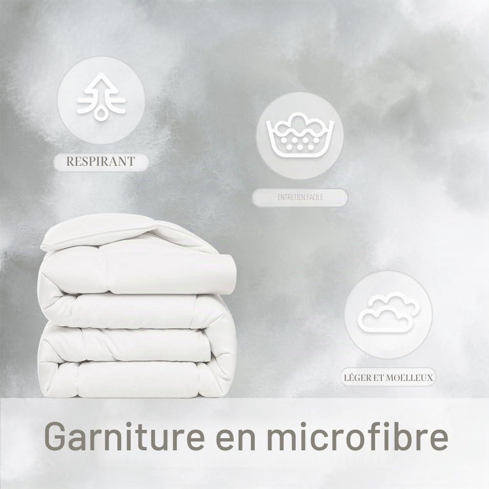 ACCURATEX Couette 4 Saisons 250 g/m² en Microfibre, 200×200 cm, Effet Duvet | Édredon moelleux et gonflant, doux & respirant, fin pour lit 2 personnes, hypoallergénique, 8 attaches d'angle, lavable