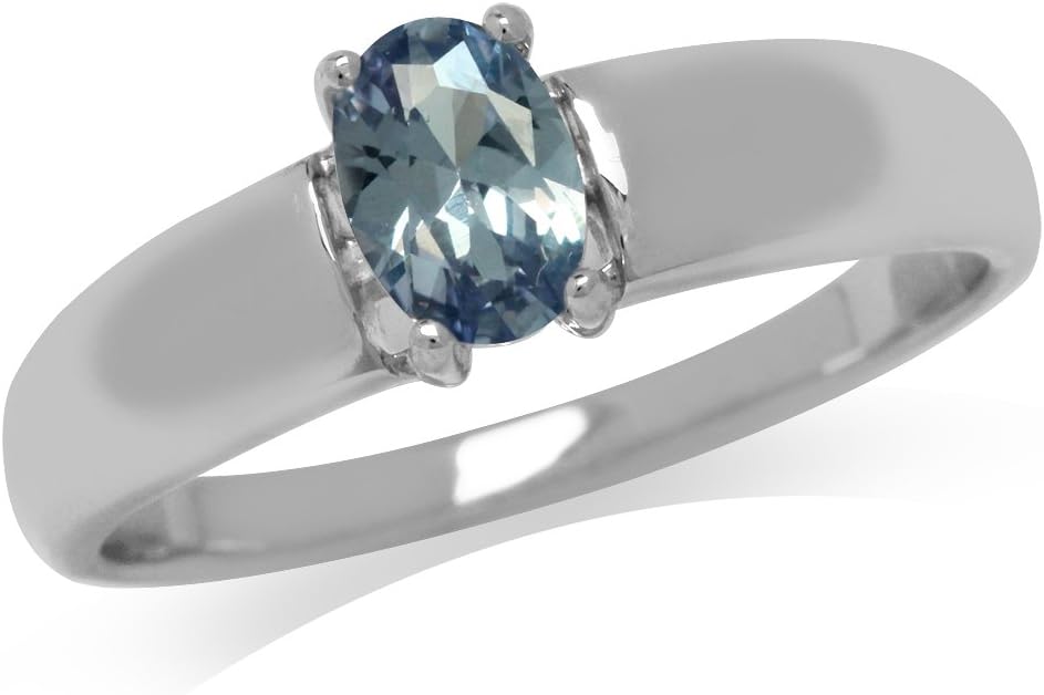 Silvershake 6X4mm Oval Shape Gemstone White Gold Plated or Yellow Gold Plated 925 Sterling Silver Solitaire Ring Jewelry for Women