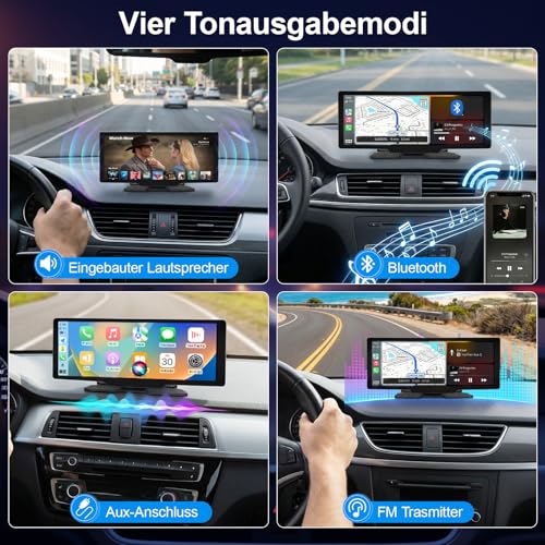 10,26 Zoll Car Play Display - Wireless Android Auto-anzeige Carplay Display mit Navigation 4K Dashcam 1080P Rückfahrkamera IPS Touchscreen Bluetooth Mirror Link Split Screen FM Radio/AUX 64G TF