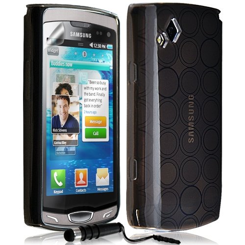 ATM Housse Coque Etui Gel Rond Transparent pour Samsung Wave 2 S8530 Couleur Noir + Stylet + Film...