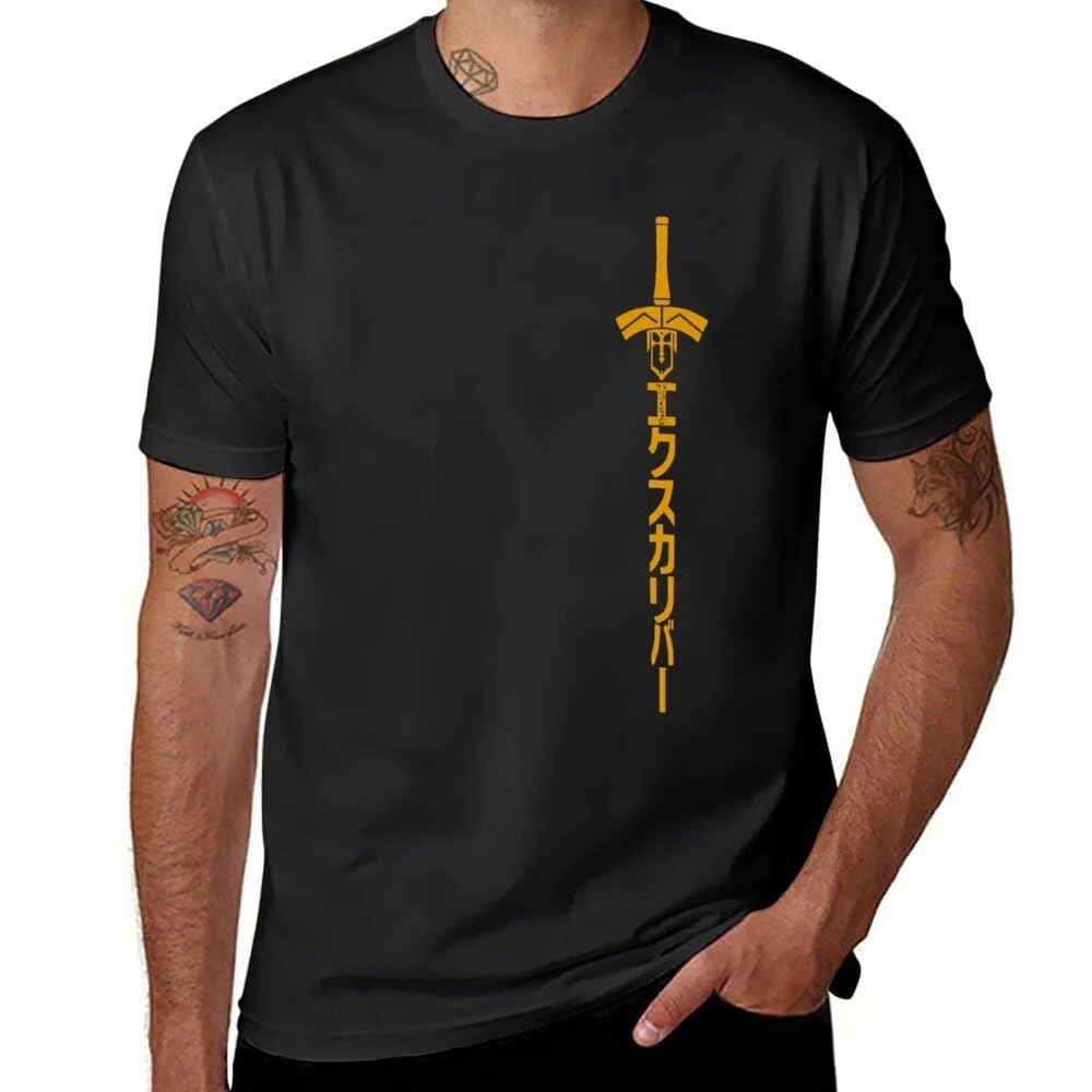 Mkcshcbv Men's Black Fate - Saber Artoria Pendragon - Excalibur - G. Ver. (Yellow) T-Shirt T Shirts Heavy Weight T Shirts For Xl