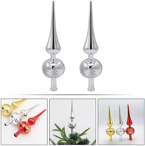 Miniatura 5 de Didiseaon Decoración plateada para árbol de Navidad, 2 piezas, decoración de plástico para árbol de Navidad, colección de vidrio soplado, final de