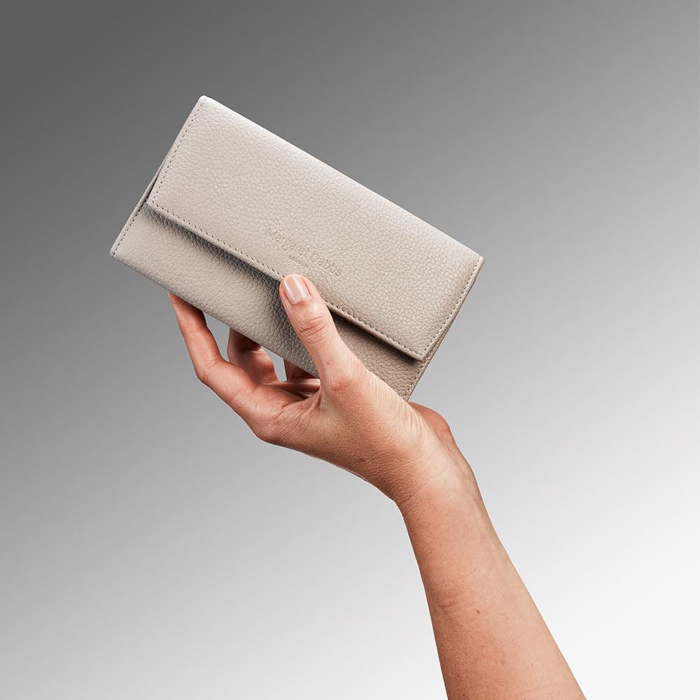 Margaret Dabbs London Manicure and Pedicure Set - Elegant Leather Case with Brushed Stainless Steel Nail Buffer, Cuticle Pusher, Nail Files - 6 pc