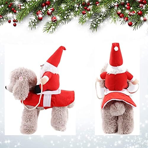 Christmas Pet Clothes Running Santa Dog Costume With Santa Claus Riding Funny Dog Costume Dressing up Xmas Party Dog Cat Clothes For Small Large Pet Holiday Outfit (S)