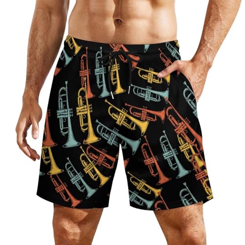 Pantalones cortos de playa de trompeta con cintura elástica ajustable de estilo retro