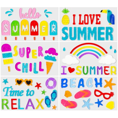 6 Pack Summer Window clings Reusable Window Cling for Glass Windows