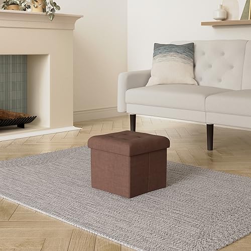 Style home Sitzhocker Sitzbank mit Stauraum, Faltbare Sitztruhe Fußbank Aufbewahrungsbox Polsterhocker, Leinen, 38 * 38 * 38 cm (Braun)