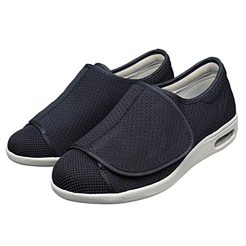 W&LESVAGO Men's Extra Wide Air Cushion Walking Sneakers with Fully Adjustable Closures, Diabetic Edema Shoes for Elderly Outdoor(Black, 11)