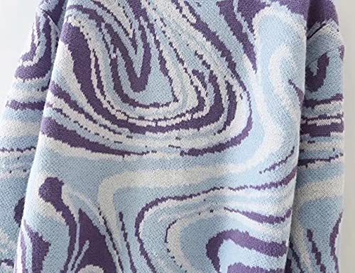 Image of MISSACTIVER Women Casual Knitted Mock Neck Sweater Print Colorblock Long Sleeve Loose Fit Pullover Knitwear