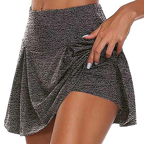 WSLCN Saia de Tênis Feminina de Secagem Rápida de Cintura Alta Shorts-Saia Plissada Esportiva Cinza