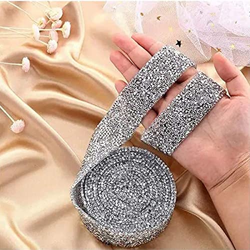 Qiozlen 1 Roll 3 Yards Crystal Rhinestone Ribbon, Diamond Sparkling Bling Ribbons Roll, Rhinestones Mesh Wrap, Sewing Trim For Wedding Cakes Birthday Crafts Decorations - (Silver 4Cm) #TOP4