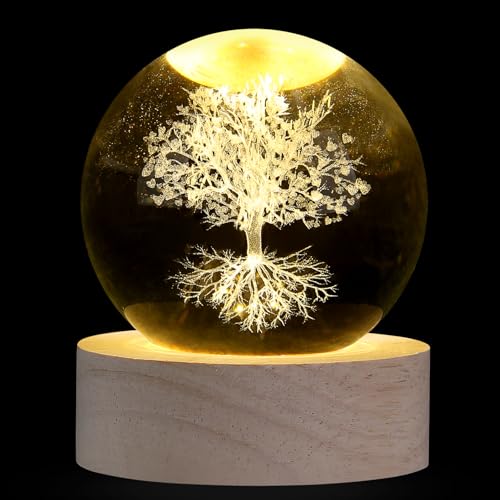 XIANNVXI Tree of Life Ornament Crystal Ball Paperweight Tree of Life Gifts Paperweight Decor Glass Ball Office Bedroom Decoration Housewarming Unusual Gifts Women