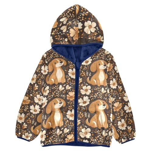 Cute Dog and Flower Girls Fleece Jacket Girls Fall Jacket Girls Zip Up Hoodie Girls Sherpa Jacket 2-10T