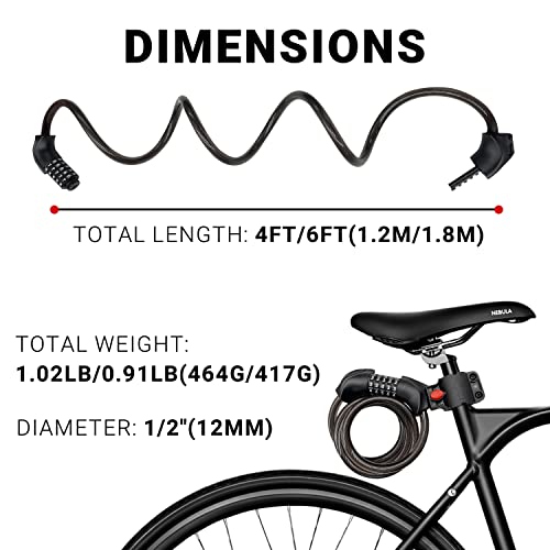Himiway Bike Cable Lock 5 Digit Combination Heavy Duty Anti Theft Bike Locks 4 Ft 12Mm Bike Lock Cable For Outdoor Equipment Bicycle Lock High Security Cable Bicycle Locks For Road & Mountain Bike #TOP5