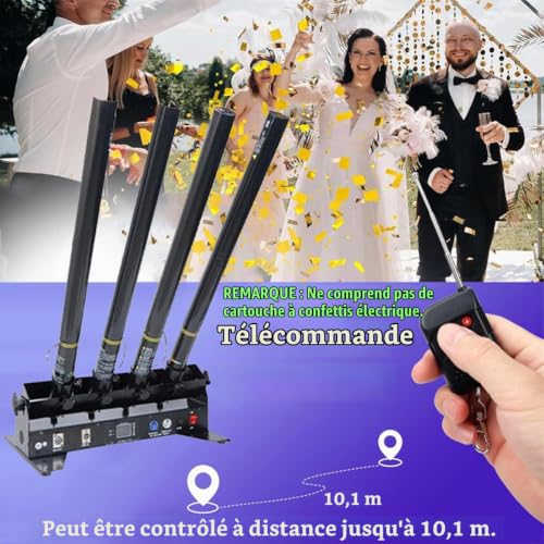 Lanceur de confettis - Machine à effet de confettis à 4 têtes Machine à canon à confettis électrique avec DMX512 et télécommande pour mariage, discothèque, spectacle, scène, fête – vue 3