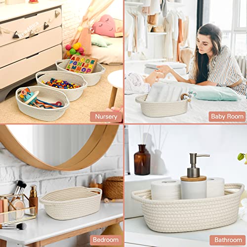 Mzvul Cotton Rope Storage Basket, 5 Pcs Woven Baskets For Organizing, Toy Storage Small Baskets, Cuboid Woven Storage Basket With Handles For Baby Nursery, Bathroom Organizer Bins (Beige) #TOP1