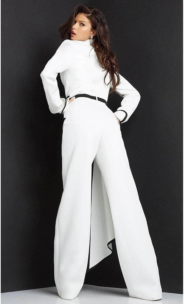 Women's Color Matching Fashion Pants Suits 2 Pieces White Black Wedding Blazer Sets Draped Prom Evening Party