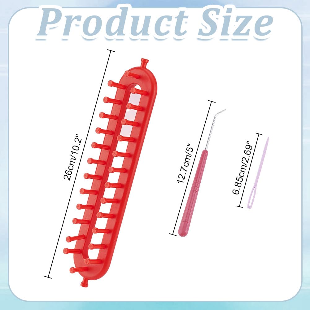 HOBBIESAY Telar largo de tejer de 26 cm, tejedor de ganchillo, telar rectangular, kit de tejer con aguja de gancho, color rojo, para principiantes, bufanda, suéter, chal, mantas, kit de puntos
