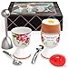 Egg Cups and Topper Cracker Set, Soft Hard Boiled Egg Cooker Tool, Includes 2 Eggs Holder With German Rose Design, 1 Egg Timer and 1 SS Egg Topper