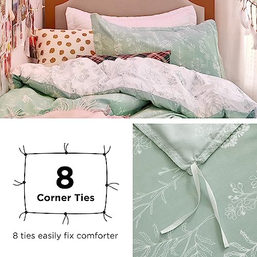 Image of Bedsure Twin /Twin XL Duvet Cover - Reversible Green Duvet Cover Set with Zipper Closure, 2 Pieces Cute Floral Patterned Bedding Set with 8 Corner Ties and 1 Pillow Sham