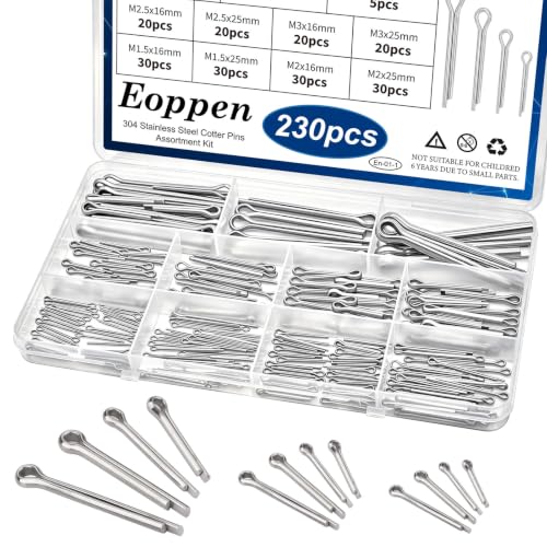 230Pcs Cotter Pin Assortment Kit - 304 Stainless Steel 12 Sizes Cotter Pin Set for Hitch Pin Lock Systems