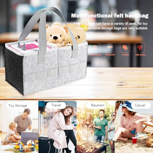 Image of Travel Carrying Bag for Toniebox Starter Set and Accessories, Felt Organizer Bag with Handle for Toniebox Audio Player and Tonies Figurines,Gray