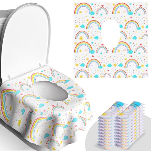 20 Pack Disposable Toilet Seat Covers - Extra Large Waterproof - Toddler Potty Training Portable Potty Covers for Kids & Adults Kids Travel Essentials for Airplane Trip (Rainbow)