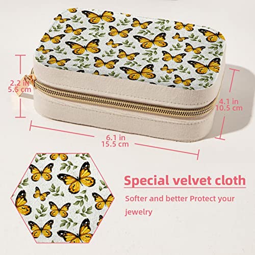 Boîte à bijoux de voyage portable jaune pour ranger bagues et boucles