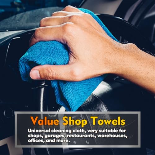 Image of HOMEXCEL Microfiber Cleaning Cloths 100 Pack, Highly Absorbent Microfiber Towels for Cars, Blue Shop Towels 11.5 x 11.5 inch, Lint Free Cleaning Rags for House, Kitchen and Car