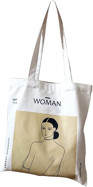anaan Woman Eco Canvas Shoulder Bag with inner pocket handles Painting Printed Cotton Canvas, Reusable Tote Bag Plain Natural Shopping Tote Shopper Carrying Bag Design