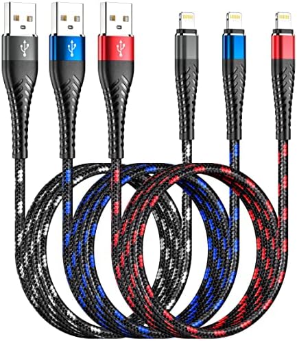 3Colorful iPhone Lightning Cable 6FT 3Packs Premium USB Charging Cord, Apple MFi Certified for iPhone Charger, iPhone 13/12/11/SE/Xs/XS Max/XR/X/8 Plus/7/6 Plus(Pink/Bule/Grey)/1
