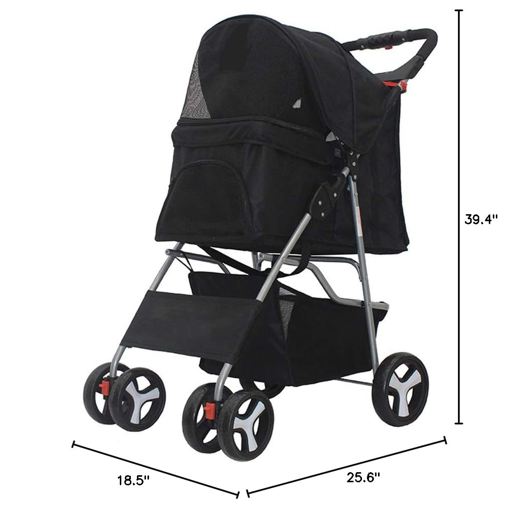Dog Stroller Cat Stroller Pet Carrier for Cats Dogs Folding Dog Stroller for Small Pets Travel Camping Carrier, 4 Wheels Dog Stroller for Medium Dogs with Storage Basket, Black