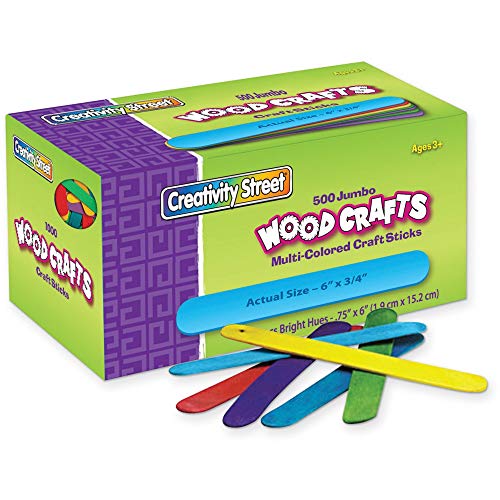 Creativity Street Bright Jumbo Wood Craft Sticks, 6 x 3/4 x 1/12 in, Assorted Colors
