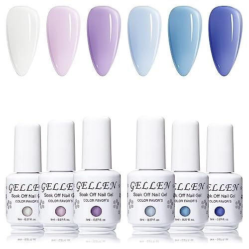Gellen Jelly Gel Nail Polish Kit Blue Purple White Jelly Gel Polish 6