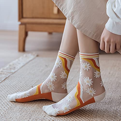 Yomutiur Womens Sheer Socks, Summer Transparent Thin Mesh Lace Elastic Jacquard Crystal Glass Socks,One Size #TOP4