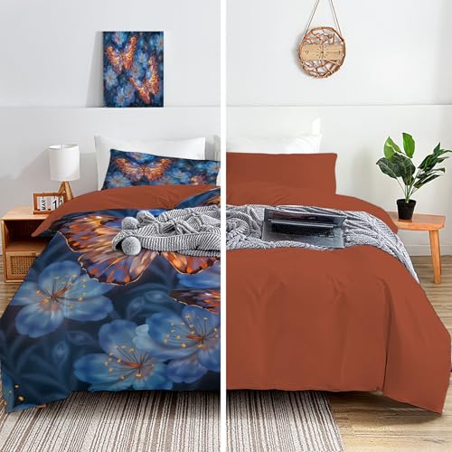 Housse de couette 200x200 papillon motif réversible de lit - 6