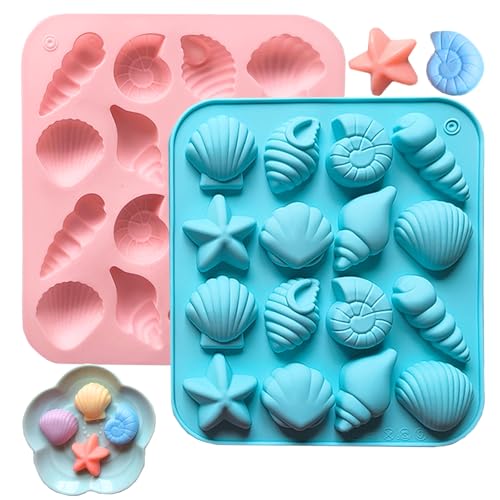 2PCS Seashell Chocolate Molds Shell Mold Ocean Theme Mold Beach Themed Candy Molds for Candy Chocolate Cake Decorations