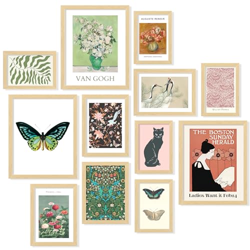 97 Decor Eclectic Wall Art FRAMED - Vintage Boho Wall Decor, Trendy Boho Prints For Wall, Framed Gallery Wall Art Set Dorm Posters For Room Aesthetic Pictures, Maximalist Decorations For Home (BEIGE FRAME)