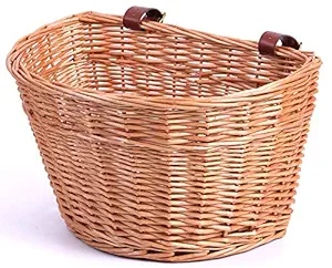 Vintiquewise Wicker Front Bike Basket with Faux Leather Straps