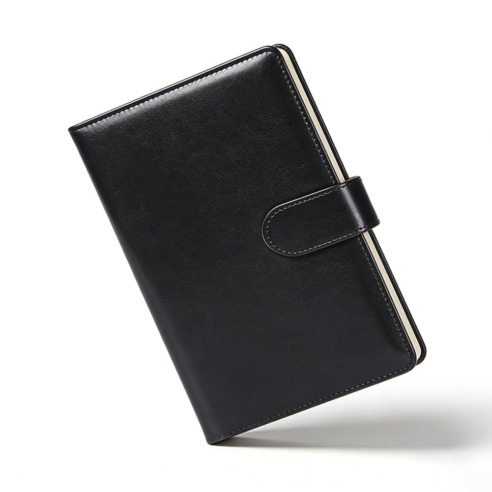 FPNNZ B5 Notebook, PU Leather B5 Journal with Lined Pages, Ribbon & Pen Loop for Office School Home Business Writing & Note Taking 200 Pages (100 Sheets) Journal for Women & Men (250x175mm) (Black)