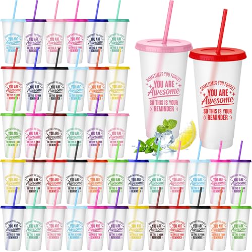Inbagi 48 Pack Thank You Gift You Are Awesome Cup Employee Appreciation Gift 24 oz Plastic Tumbler with Lids and Straw Inspirational Reusable Tumbler for Coworker Teacher Nurse Graduation End of Year by Inbagi - Used condition - US$15.20