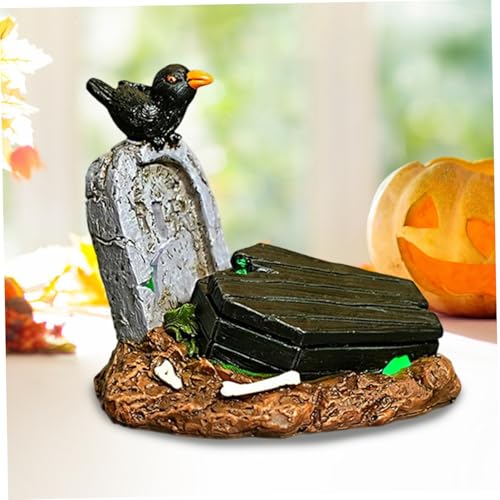 Muzrunq Statuette di Halloween, 3, 4x2, 4x3, 3 pollici, tombe luminose, statuette di case infestate spaventose, casette di villaggio di Halloween in resina per feste in casa, decorazioni da tavola