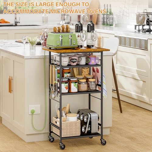 ThreeHio Rolling Kitchen Microwave Cart, 4 Tier Microwave Table Stand with Storage, Kitchen Storage Rack on Wheels, Coffee Station Cart Rack Shelf Organizer for Living Room Office, Balcony - Thumbnail 4